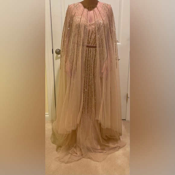 Marchesa | beaded nude gown w/ sheer cape - Picture 5 of 12